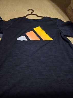 adidas Navy Short-Sleeve Tee with Yellow & Coral Logo